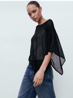 Mango Black Sheer Asymmetrical Knitted Cape